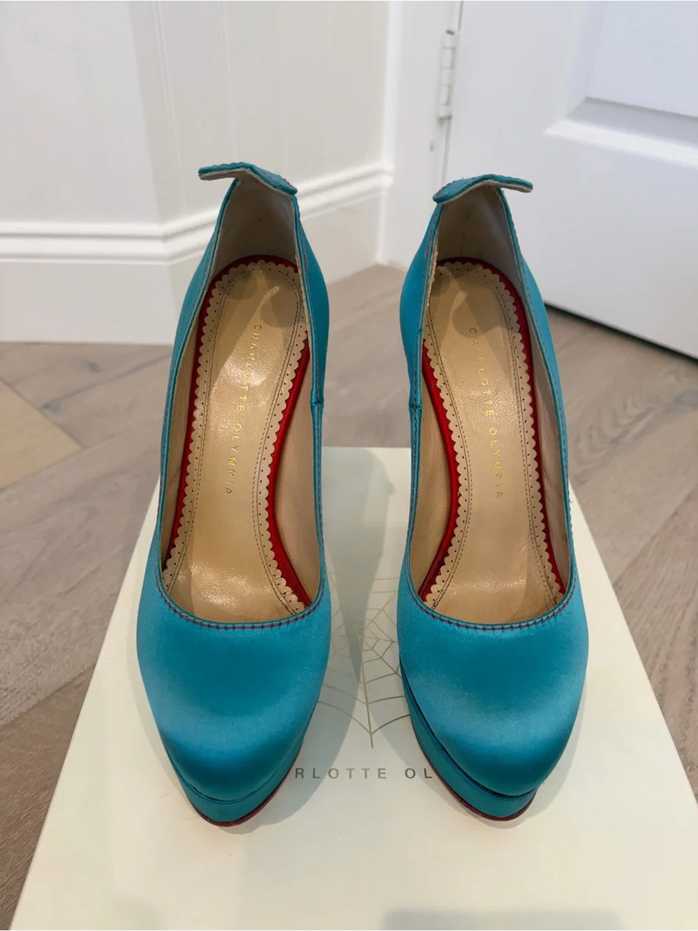 Charlotte Olympia Love Josephine Turquoise/Red Platform Pumps